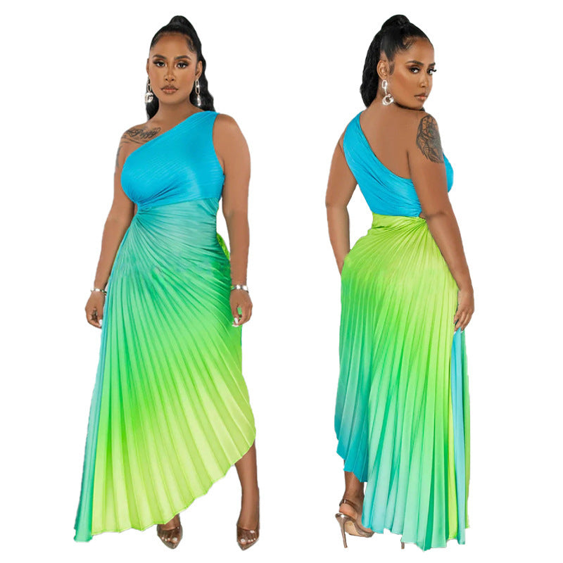 Women's Clothing Amazon Wish Independent Station EBay Explosions Gradient Sexy Pleated Dress