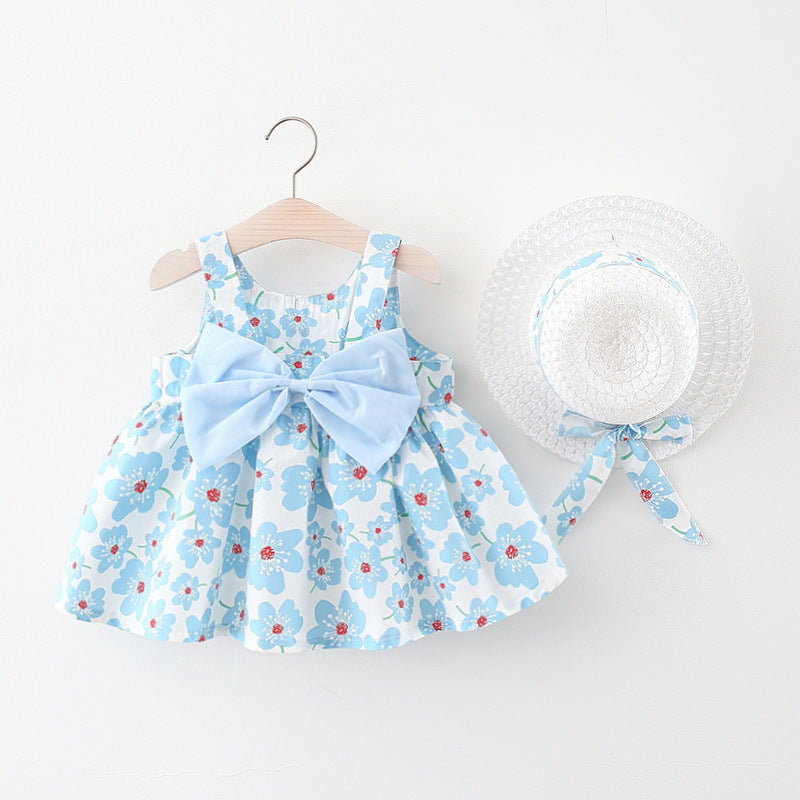Girls Dress New Summer Children&amp;amp;amp;#039;s Vest Sling Skirt Baby Western Style Sleeveless Floral Skirt With Hat