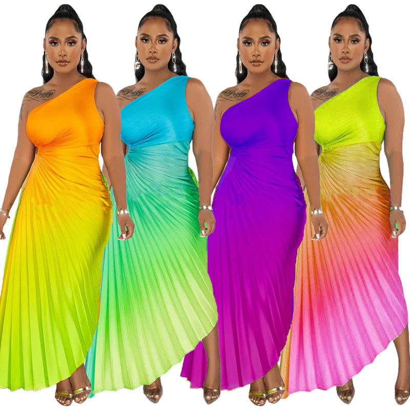 Women's Clothing Amazon Wish Independent Station EBay Explosions Gradient Sexy Pleated Dress