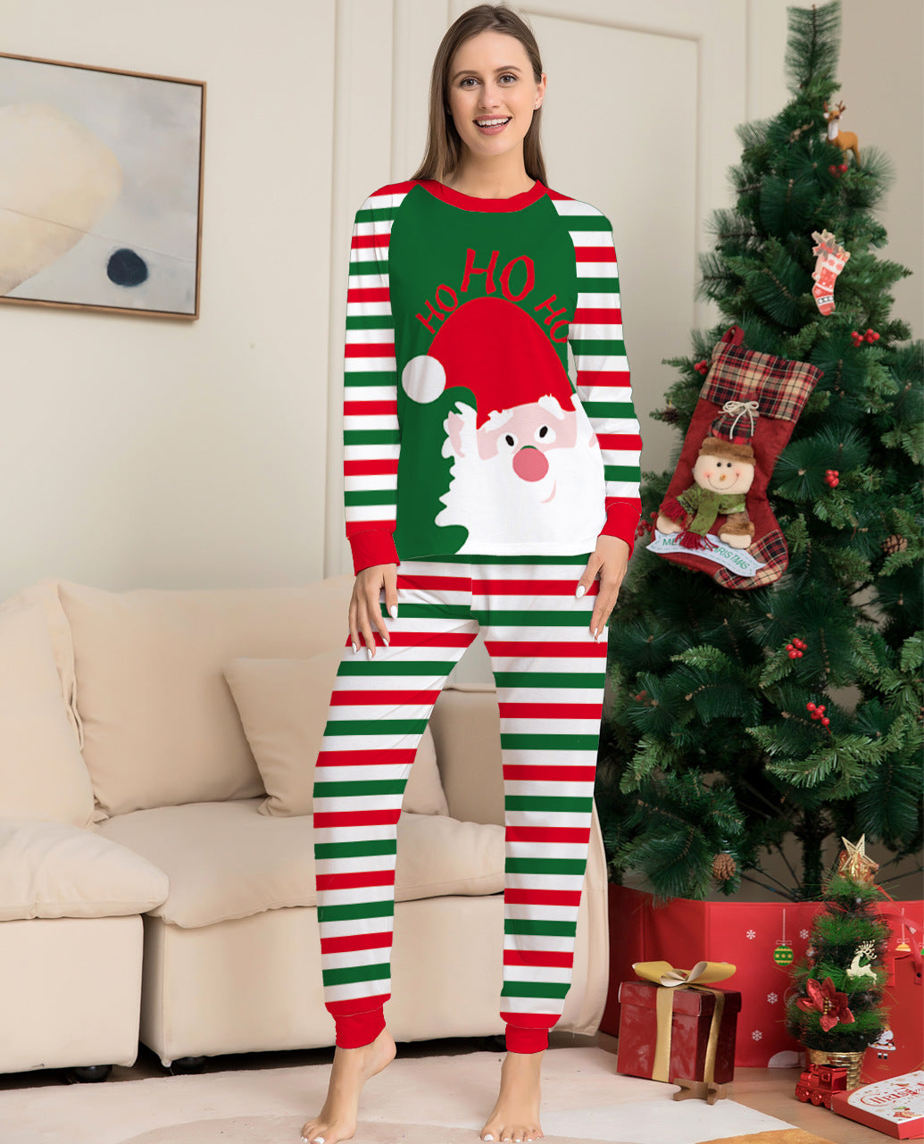 European And American Foreign Trade 2023 New Santa Claus Striped Christmas Parent-Child Home Clothes Pajamas Amazon New Set