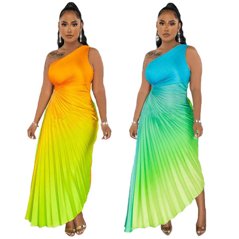 Women's Clothing Amazon Wish Independent Station EBay Explosions Gradient Sexy Pleated Dress