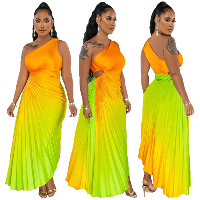 Women's Clothing Amazon Wish Independent Station EBay Explosions Gradient Sexy Pleated Dress