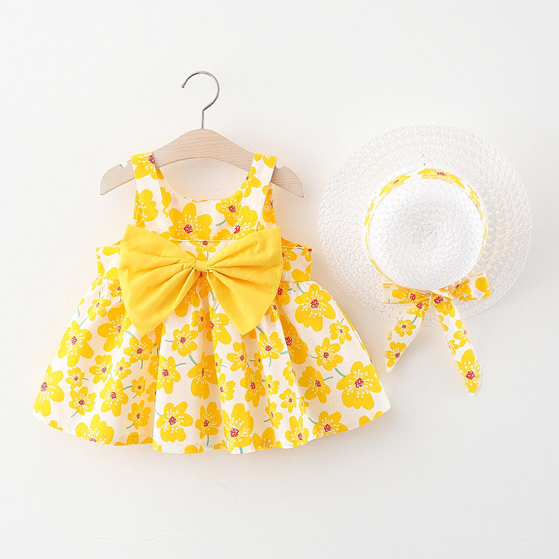 Girls Dress New Summer Children&amp;amp;amp;#039;s Vest Sling Skirt Baby Western Style Sleeveless Floral Skirt With Hat