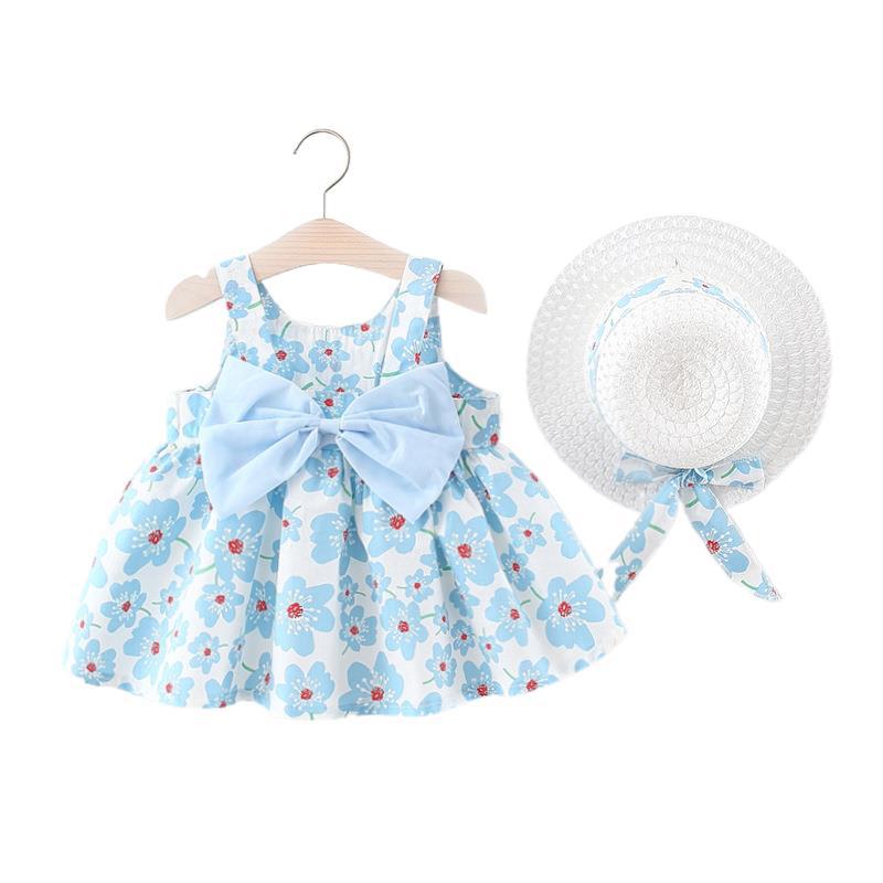 Girls Dress New Summer Children&amp;amp;amp;#039;s Vest Sling Skirt Baby Western Style Sleeveless Floral Skirt With Hat