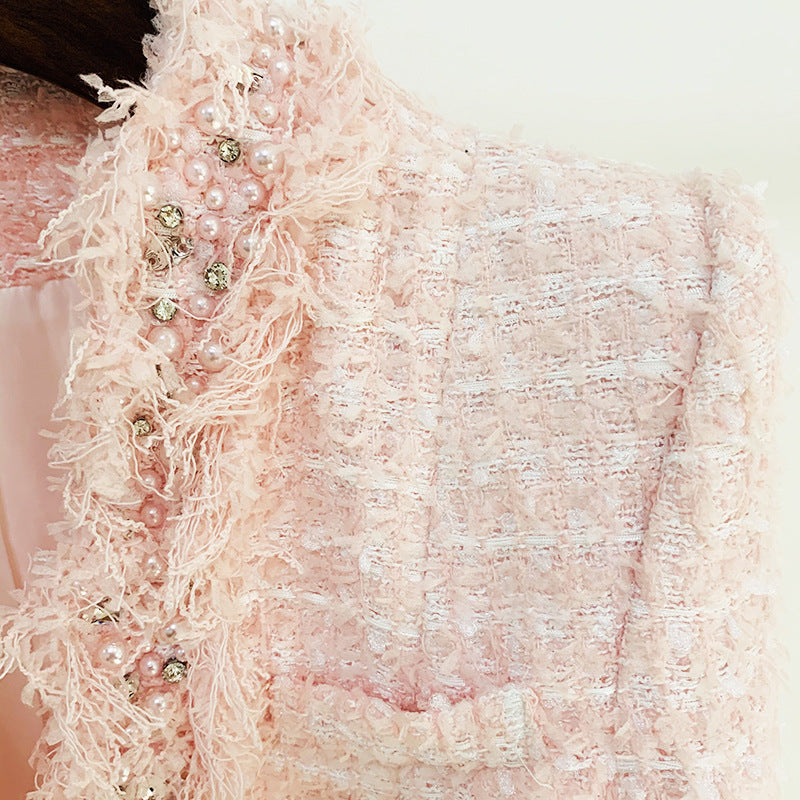 Autumn And Winter New Tweed Diamond Buckle Fringe Heavy Industry Beaded Jacket
