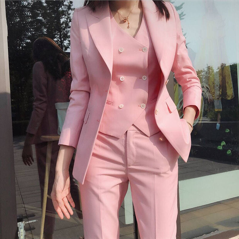 Star Same Style Pink Suit Female British Style 2023 New Small Fragrance Suit Jacket Vest Three-piece Set