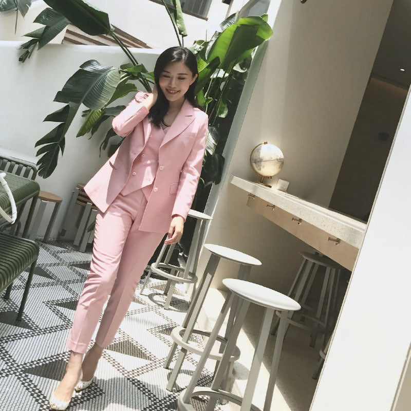 Star Same Style Pink Suit Female British Style 2023 New Small Fragrance Suit Jacket Vest Three-piece Set