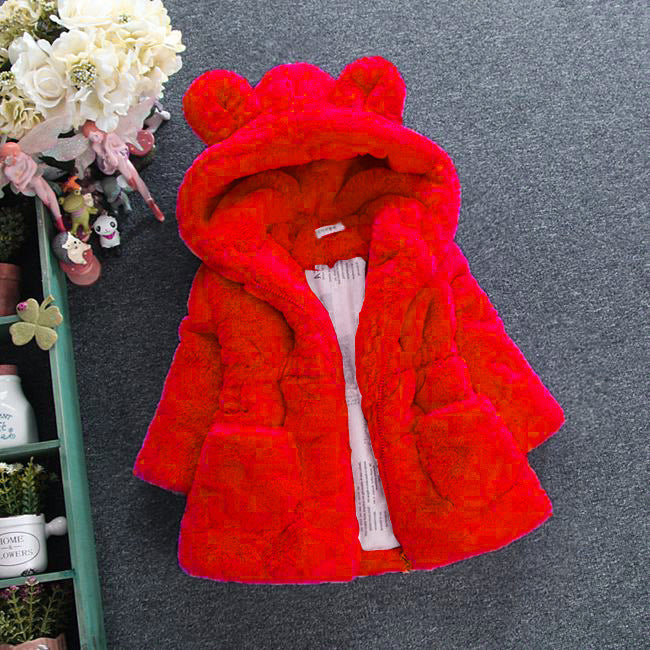 Autumn And Winter New Girls Wool Imitation Fur Padded Jacket