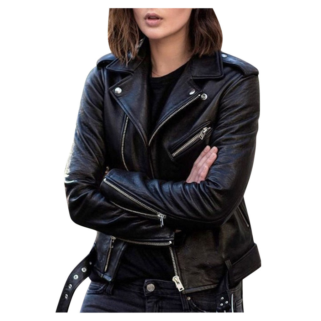 Leather Jacket Women&#039;s PU Motorcycle Clothing Slim Fit Winter Leather Jacket