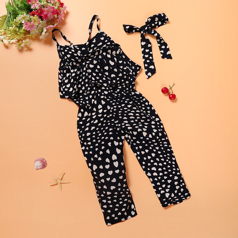 Fashion Summer Kids Girls Clothing Sets Cotton Sleeveless Polka Dot Strap Girls Jumpsuit Clothes Sets Outfits Children Suits