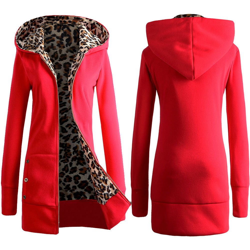 Hooded Leopard Sweater Women&#039;s European And American Fleece Large Size Women&#039;s Autumn And Winter Coat