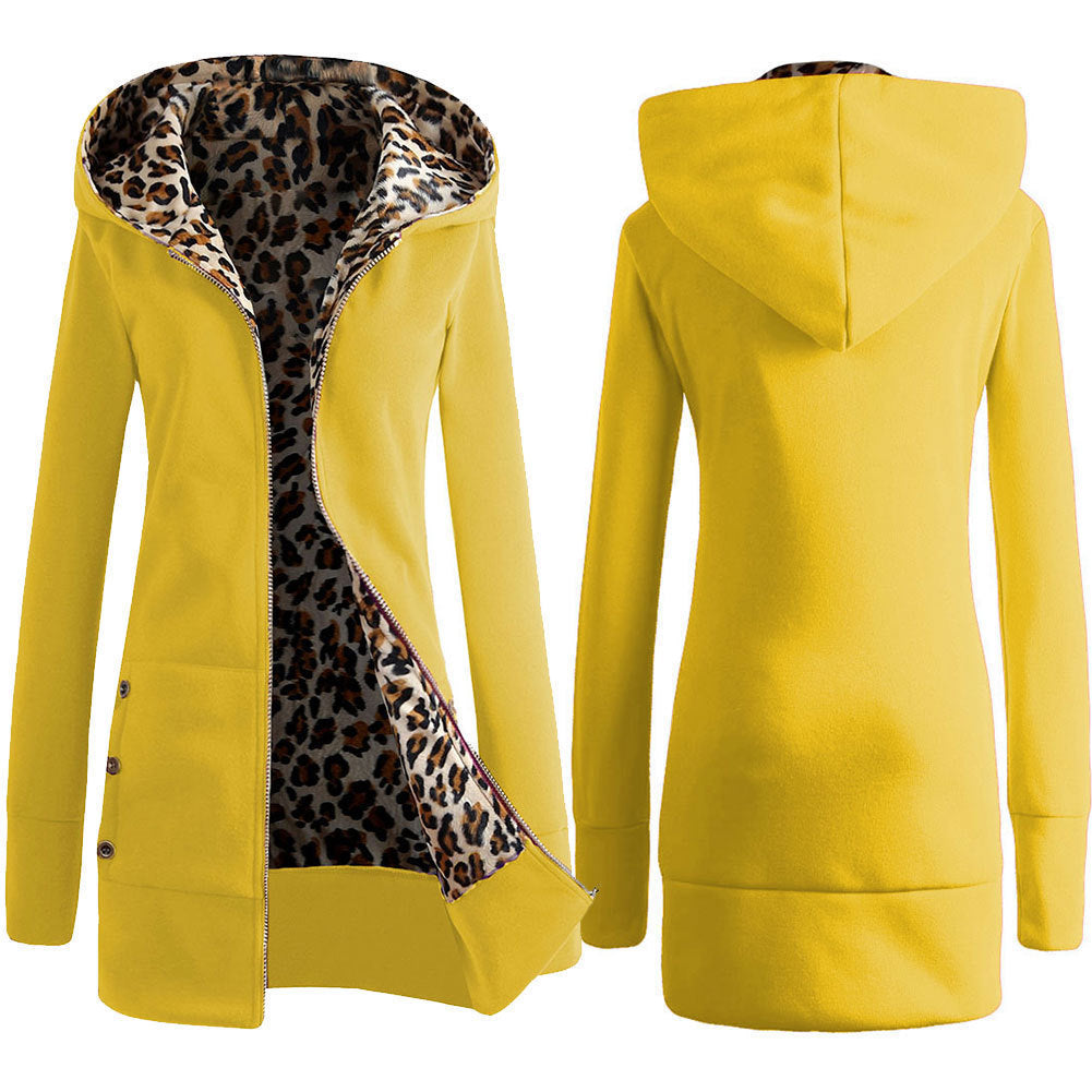 Hooded Leopard Sweater Women&#039;s European And American Fleece Large Size Women&#039;s Autumn And Winter Coat