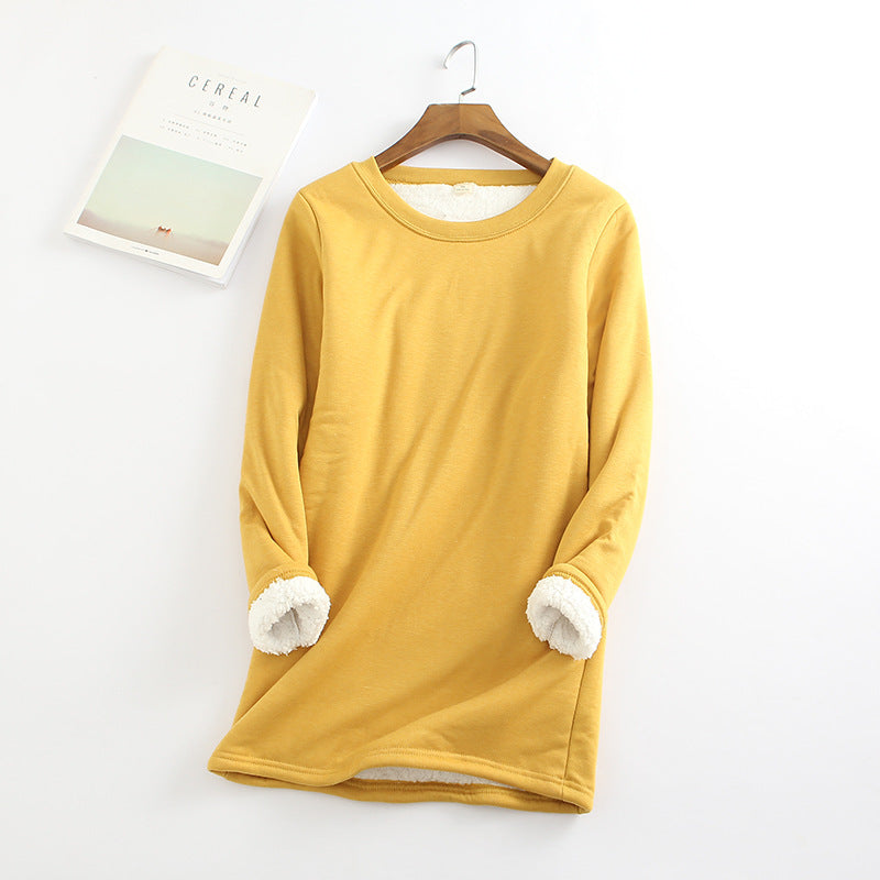 Fleece Bottoming Shirt Mid-length Thickened Large Size Lamb Fleece Sweater Slim Warm Top