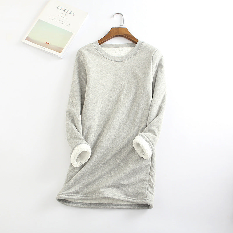 Fleece Bottoming Shirt Mid-length Thickened Large Size Lamb Fleece Sweater Slim Warm Top