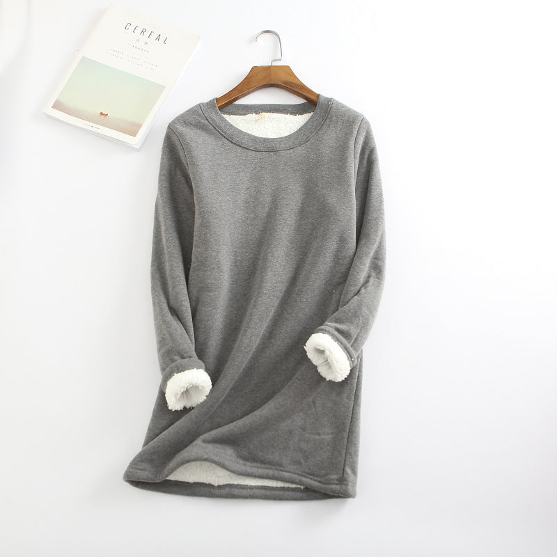 Fleece Bottoming Shirt Mid-length Thickened Large Size Lamb Fleece Sweater Slim Warm Top