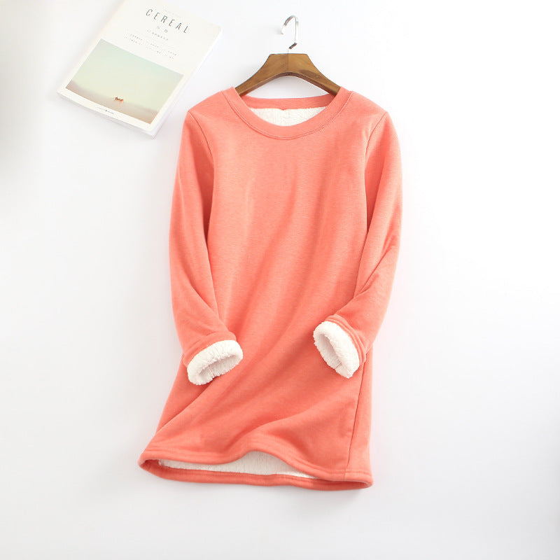 Fleece Bottoming Shirt Mid-length Thickened Large Size Lamb Fleece Sweater Slim Warm Top