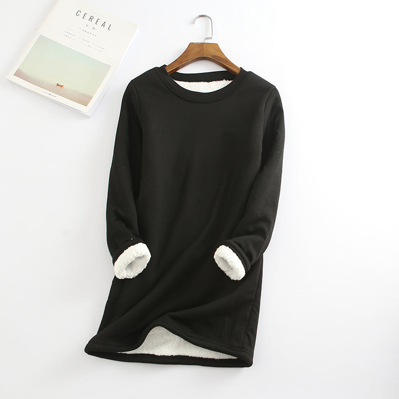 Fleece Bottoming Shirt Mid-length Thickened Large Size Lamb Fleece Sweater Slim Warm Top