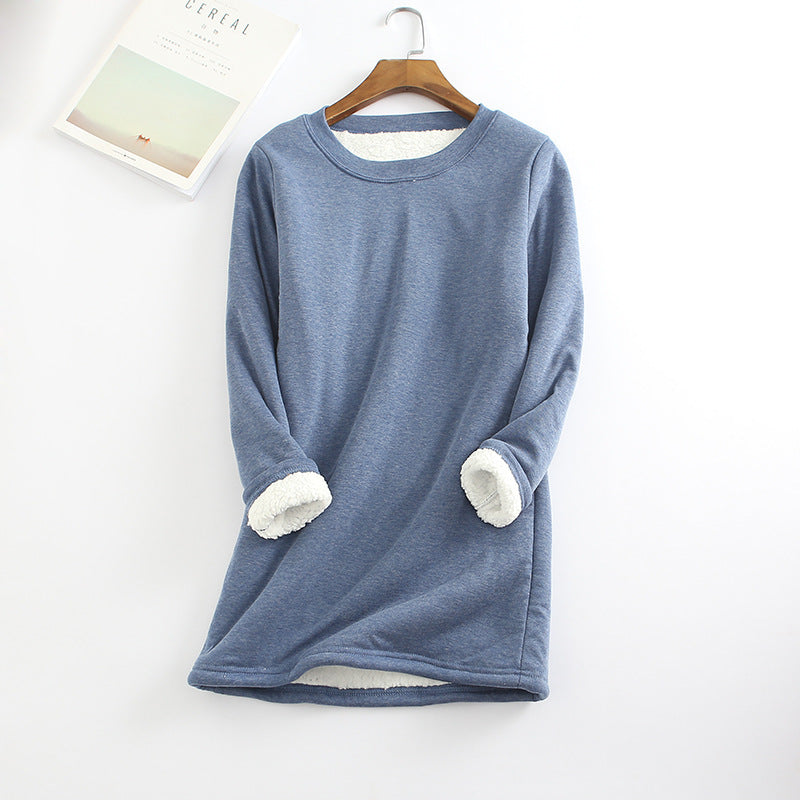 Fleece Bottoming Shirt Mid-length Thickened Large Size Lamb Fleece Sweater Slim Warm Top