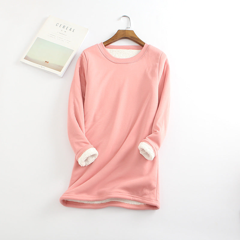 Fleece Bottoming Shirt Mid-length Thickened Large Size Lamb Fleece Sweater Slim Warm Top