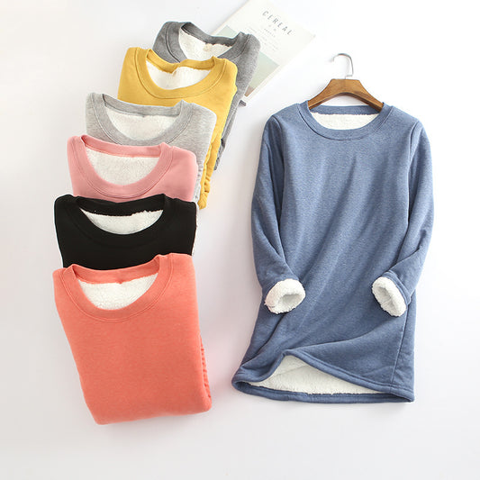 Fleece Bottoming Shirt Mid-length Thickened Large Size Lamb Fleece Sweater Slim Warm Top