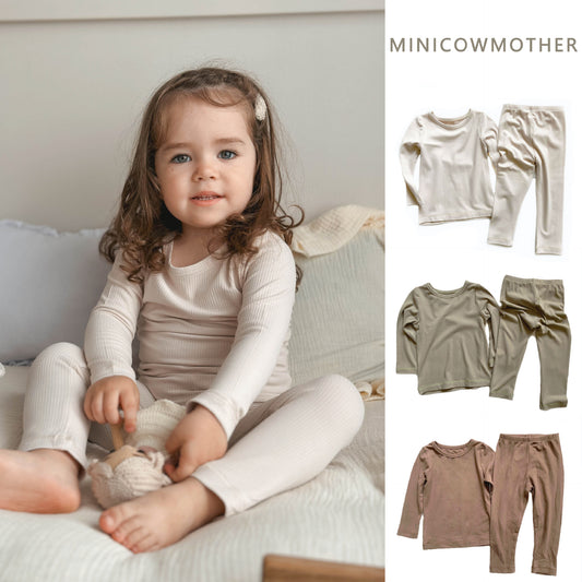 Children&#039;s Pajamas For Boys And Girls Autumn Clothes Class A Round Neck Solid Color Skin-Friendly Underwear Suit Baby&#039;s Soft Long-Sleeved Home Clothes