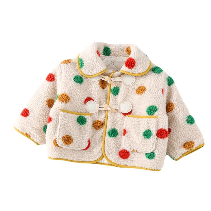 Autumn And Winter Clothing Girls&#039; Modern Quilted Thickened Lamb&#039;s Wool Jacket Children&#039;s Warm Polka-dot Cotton Clothing