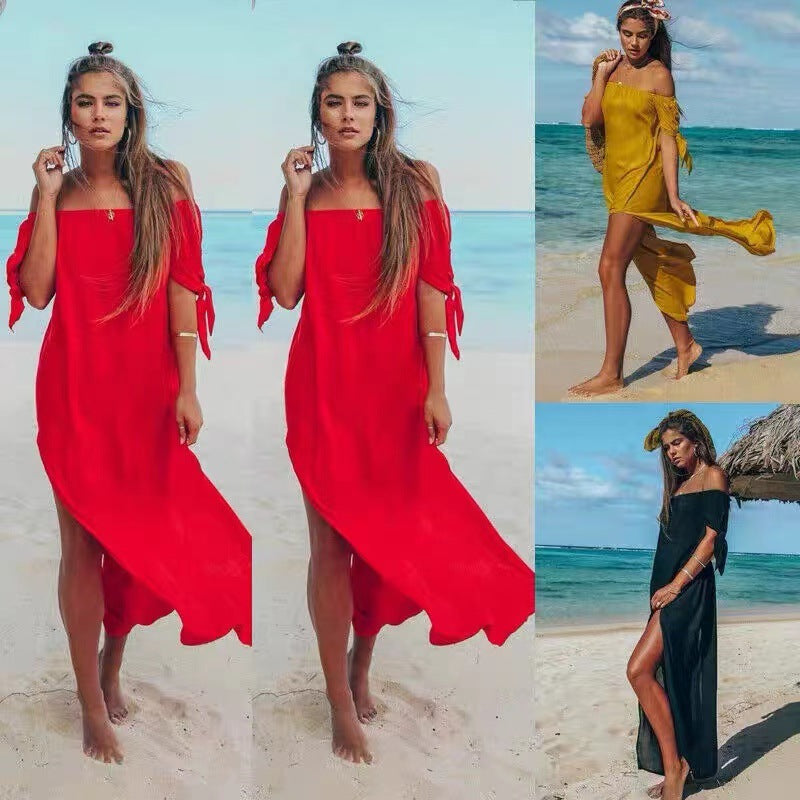 Women&#039;s Beachwear Long Top Off Shoulder  Bikini Dress