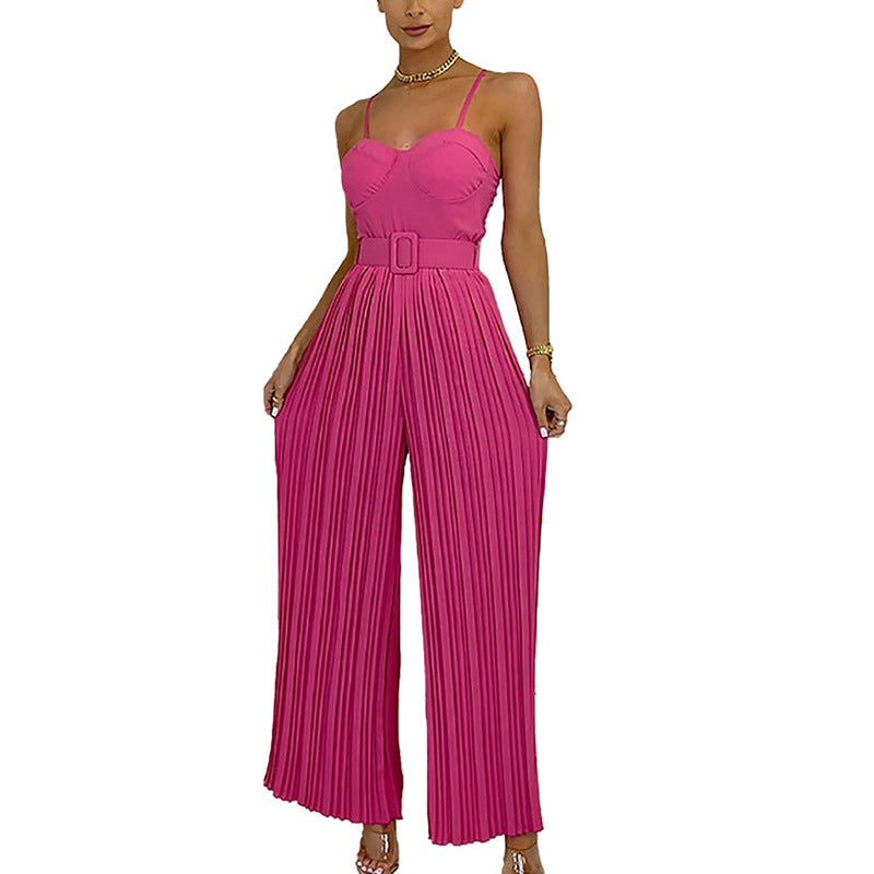 Amazon Summer Hot Women&amp;#039;s Clothing Cross-border Europe And The United States Hot Selling Women&amp;#039;s Solid Color Pleated Tube Top Slim Fit Wide-leg Jumpsuit