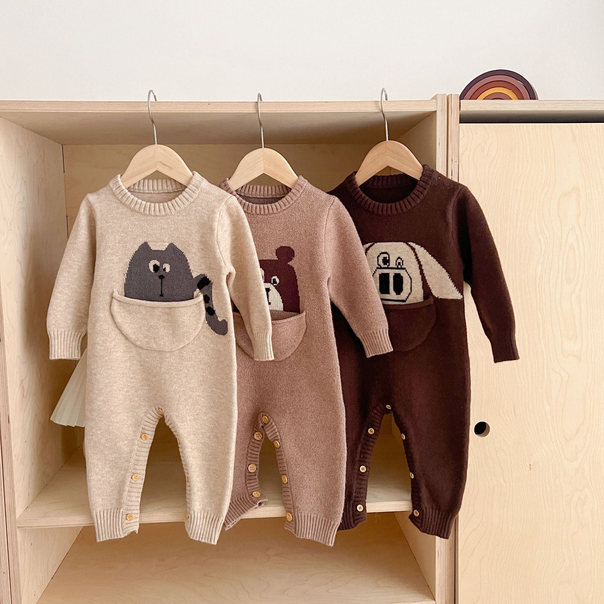 Korean Style Spring And Autumn Baby Knitted Romper Pullover Long Sleeve Cartoon Cute Romper Western Style Retro Jumpsuit