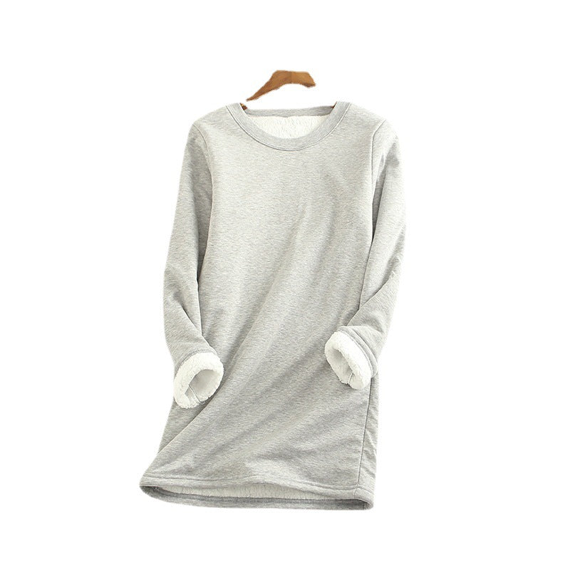 Fleece Bottoming Shirt Mid-length Thickened Large Size Lamb Fleece Sweater Slim Warm Top