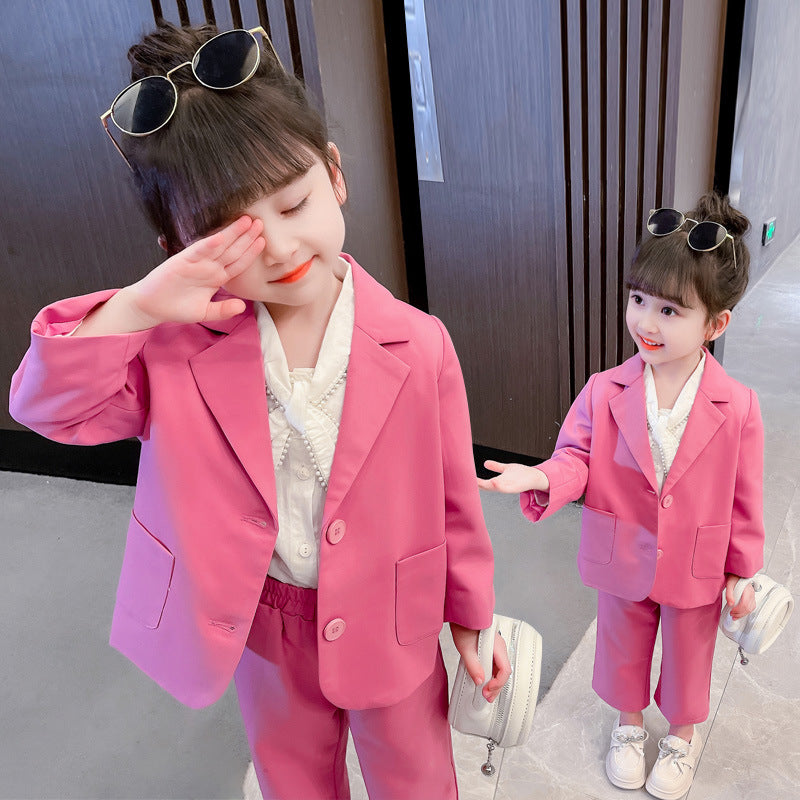 Girls Spring And Autumn Suit Suit Suit Two-piece 2023 Autumn New Foreign Style Raspberry Fashion