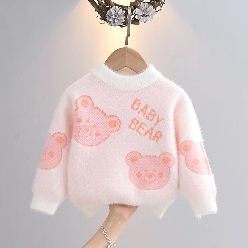 Girls Sweater Pullover 2023 Autumn And Winter New Children&#039;s Thick Knitted Bottoming Shirt Girl Foreign Style Top