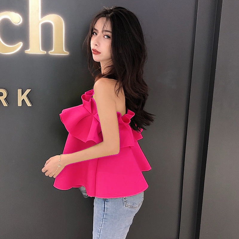 Out Of The Flute Thailand Tide Brand Fashion Xia Word Collar Strapless Tube Top Ladies Careful Machine Personality Beach Seaside Vacation