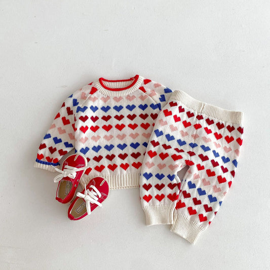 New 1-8 Years Old Children&#039;s Clothing Korean Sweater Suit Color Love Fashion Baby Autumn And Winter Sweater