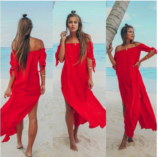 Women&#039;s Beachwear Long Top Off Shoulder  Bikini Dress