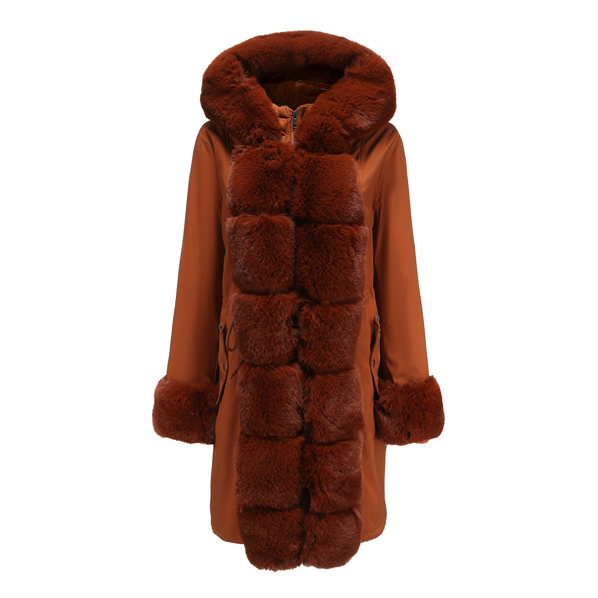 2022 Winter New Cotton Coat Women&#039;s Detachable Fur Collar Mid-length Long-sleeved Pie To Overcome Solid Color Hooded Warm Cotton Coat