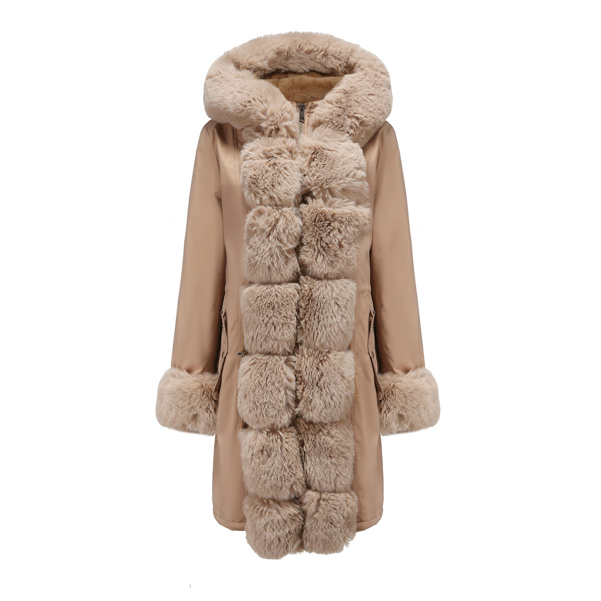 2022 Winter New Cotton Coat Women&#039;s Detachable Fur Collar Mid-length Long-sleeved Pie To Overcome Solid Color Hooded Warm Cotton Coat