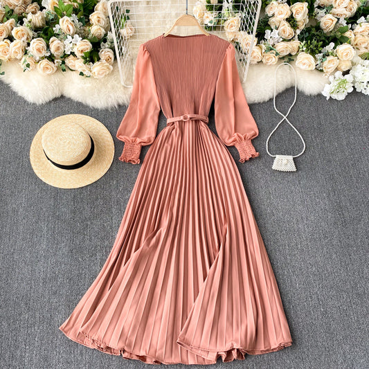 Design Pressure Pleated Waist To Show Thin Temperament Light Mature Style Women&#039;s Spring New French Dress Long Pleated Skirt