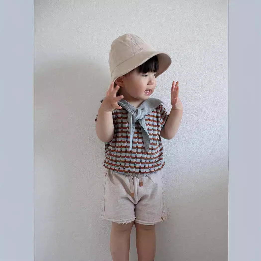 Knit Planet Bow-tie Top Ammonium Empty Flared Pants Girls&#039; Suit Summer Thin Modal Cotton Knitted Sweater