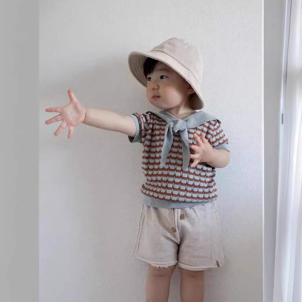 Knit Planet Bow-tie Top Ammonium Empty Flared Pants Girls&#039; Suit Summer Thin Modal Cotton Knitted Sweater