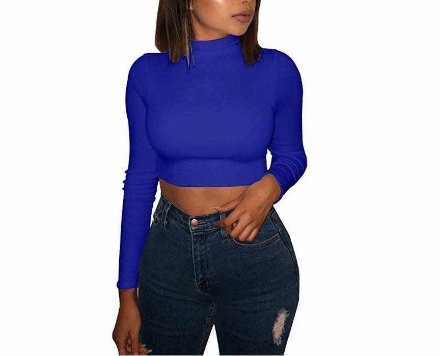 Sexy Turtleneck Solid Color Short Belly-revealing Long-sleeved Top