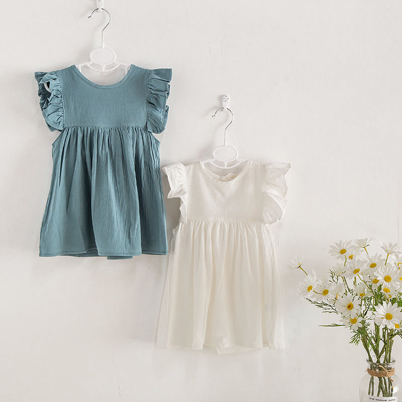 Spring And Summer New Products Children&amp;#039;s Cotton Lace Backless Skirt Flying Sleeve Lace Casual Princess Dress