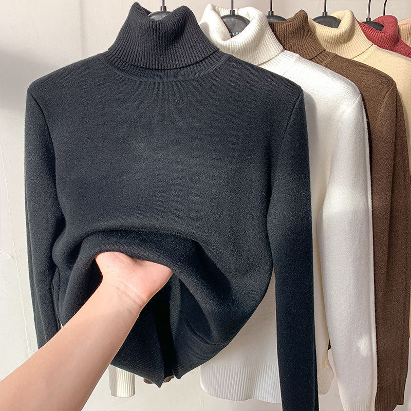 Plus Velvet Thickened Turtleneck Sweater Women&#039;s New Inner Warm One Fleece Bottoming Shirt Red New Year Sweater Women Autumn And Winter