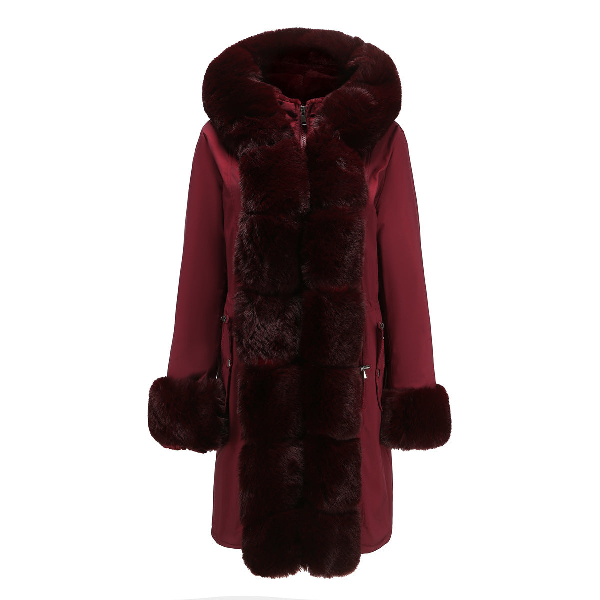 2022 Winter New Cotton Coat Women&#039;s Detachable Fur Collar Mid-length Long-sleeved Pie To Overcome Solid Color Hooded Warm Cotton Coat