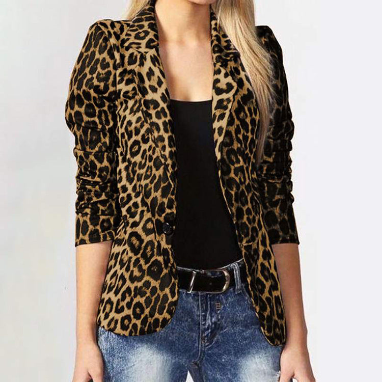 2021 Amazon AliExpress Wish European And American Spring And Autumn Fashion Trend Leopard Print Temperament Commuter Thin Small Suit