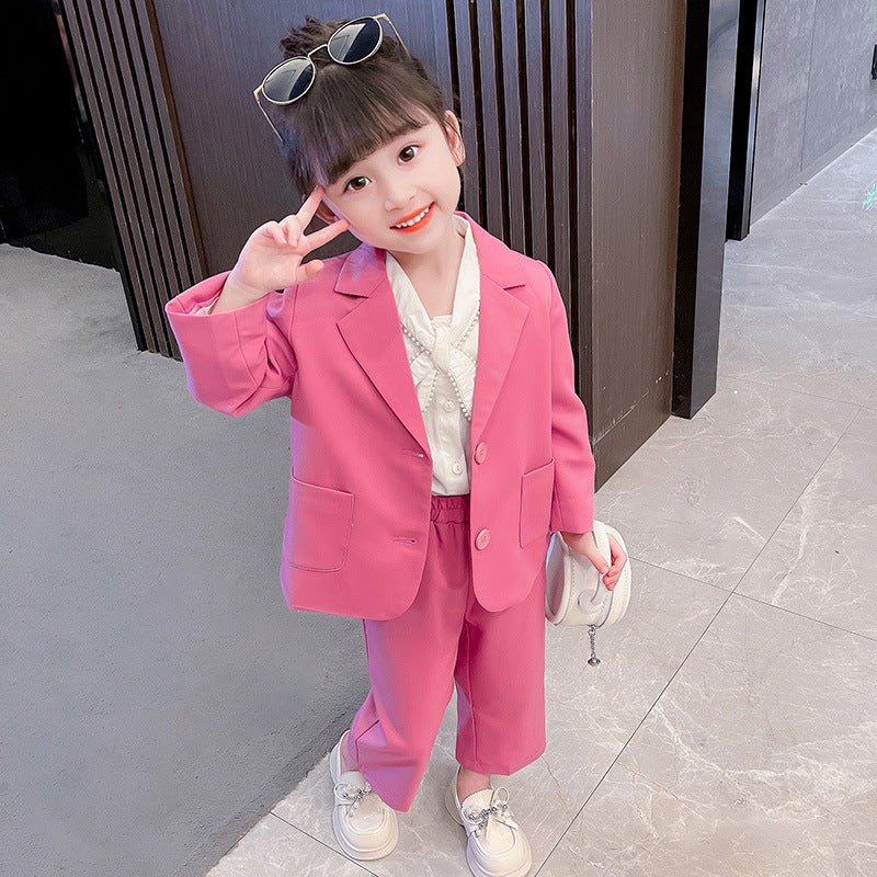 Girls Spring And Autumn Suit Suit Suit Two-piece 2023 Autumn New Foreign Style Raspberry Fashion