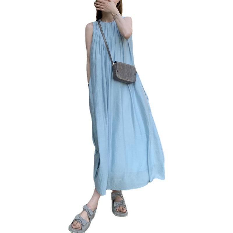 Pastoral Blue Clothes Acetate Dress New Summer Women&amp;amp;#039;s Clothing 2023 Sleeveless Camisole Skirt Skirt Wholesale