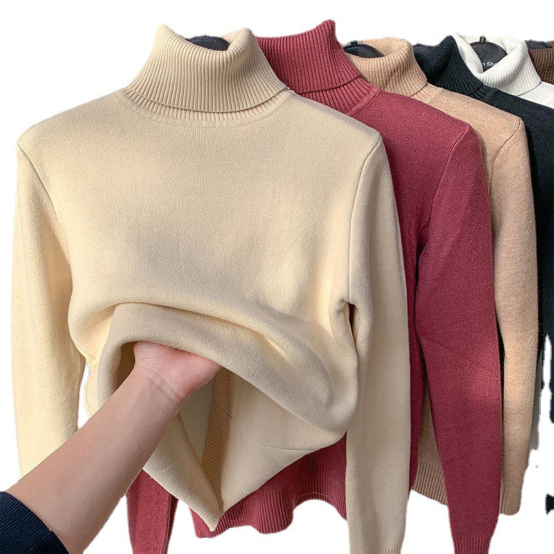 Plus Velvet Thickened Turtleneck Sweater Women&#039;s New Inner Warm One Fleece Bottoming Shirt Red New Year Sweater Women Autumn And Winter