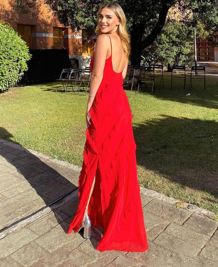 Dropped Shoulders Wave Slim Side Slit Dress Long Skirt