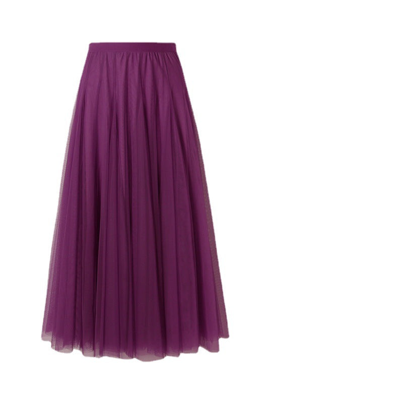 720-degree Square Dance Red Mesh Half-length Skirt, Large Swing Skirt, Thin A-line Skirt, Covering The Crotch, Thin Purple Gauze Skirt